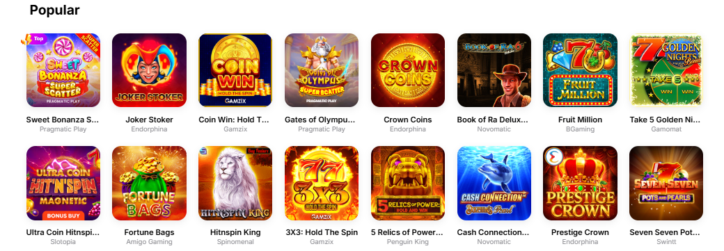 Hit'n'Spin Casino - Populære spil